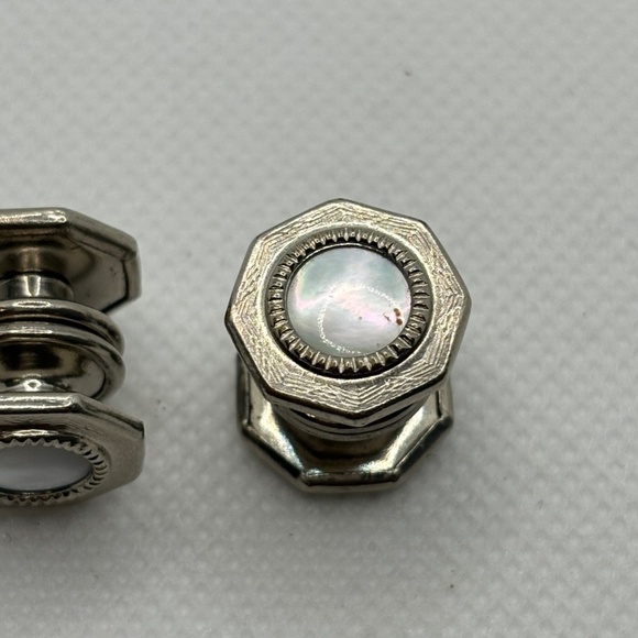 Edwardian Men's Cuff Links, Mother of Pearl, Octagon, Snap, Circa 1900s, Vintage - Picture 2 of 5